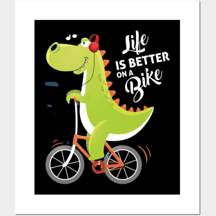 dinosaur on a bicycle Posters and Art